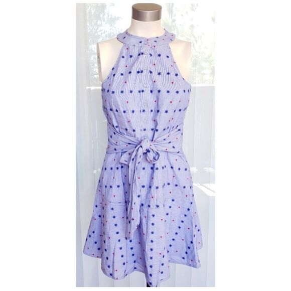 PARKER Stars Dots Tie Waist Sleeveless Mini Dress Sz XS - Picture 2 of 12